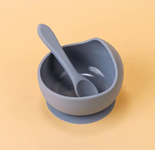 Silicone Bowl & Spoon - grey