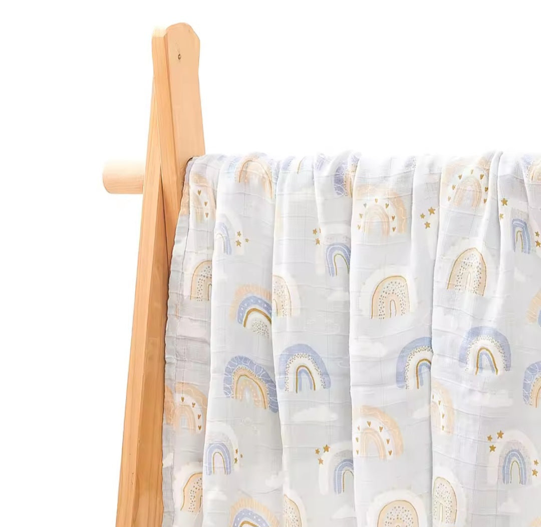 Muslin Swaddle - Blue Rainbow