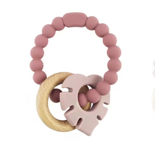 Silicone Teether - pink leaf